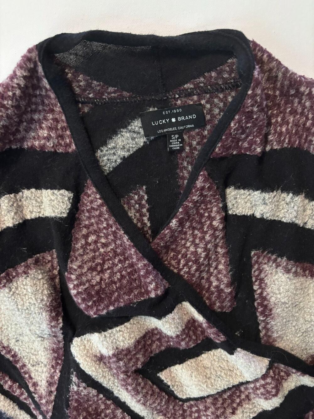 Lucky Brand Intarsia Drape Cardigan Women's S Southwest Geometric Boho Sweater